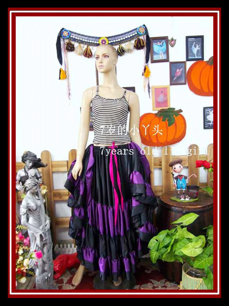 25 Yard 4 Tiered Digital Printed Satin Skirt Belly Dance Tribal Ruffle Flamenco 