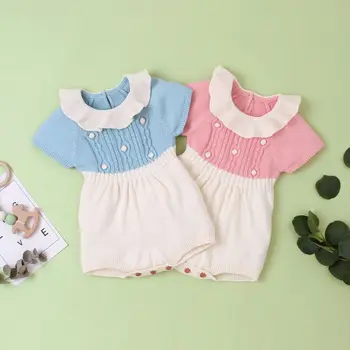 

2019 Cotton Baby Girls Rompers Infant Newborn Baby Girls Knitted Romper Ruffle Jumpsuit Playsuit Pajamas Baby Clothes