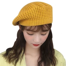 JIANGXIHUITIAN простая Женская двухслойная шапка Зимняя Повседневная вязаная шерстяная шапка с дамскими одноцветными девичьими шапками