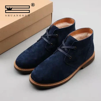 

Man Snow Boots 2020 Fashion Winter Boots Shoes Brand Male Casual Lace-up Luxury Leather Male Fur Warm Men's sheepskin Boots