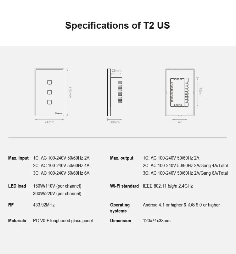 SONOFF T2 США TX серия 433 RF умный WiFi переключатель домашняя Автоматизация Совместимость с Google Home Alexa Amazon поддержка eWelink