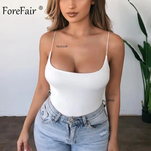 US $8.34 Forefair Basic Sexy Bodysuit Backless Bodycon Cami Tops 2020 Summer Sleeveless Spgahetti Strap Whit