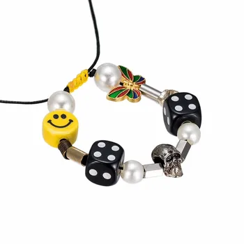 

Boy Girl Casual Fashion Smiley Pearl Bracelet Accessories Skull Adjustable Bracelet