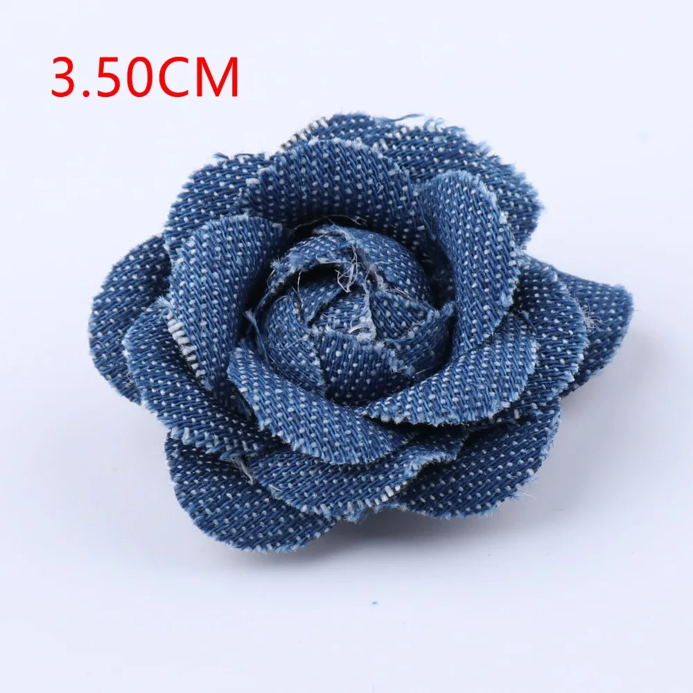 5 Stück Denim-Blumen, künstliche Blumen, 7,5 / 5,5 / 4,5 / 3,5 cm, kleine Kamelien, Hochzeitsdekoration, DIY, Scrapbooking, Kopfschmuck, Basteln – Detail 12