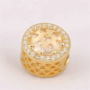 

925 Sterling Zilveren Stralende Harten Charm, Clear CZ Shine Bead Europese Sieraden