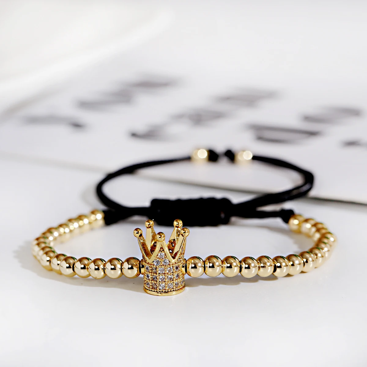 Luxury 18K Gold Filled Crown CZ Beaded Zircon Braided Bracelets For Men  Women