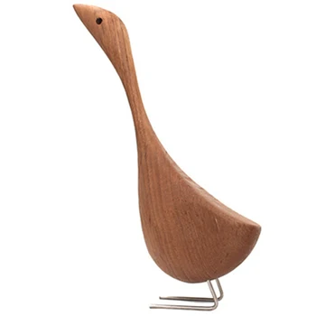 

Nordic Wooden Geese Figurines Abstract Teak Wood Sculpture Lovely Couple Figure Nature Teak Animal Ornaments for Home Decoration
