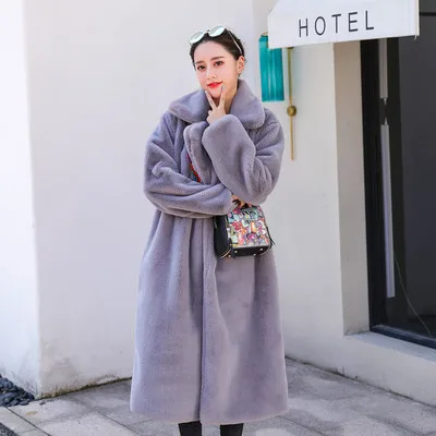 Light Grey Новинка зимы; модные зимние сапоги на искусственном кроличьем меху пальто Длинная Куртка C мехом Женский Повседневный свободный плюс Размеры утолщенная теплая парка, верхняя одежда - Цвет: Light Grey