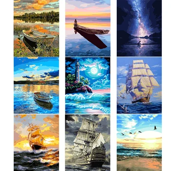 

Ride the wind Picture Painting By Number Sea view Hand Painted DIY Oil Canvas Paintings Wall Pictures for Living Room Decoration