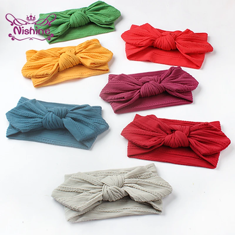 

Nishine 18*9 CM Toddler Solid Color Striped Nylon Hairband Cute Handmade Bunny Ears Elastic Headband Baby Headwear Birthday Gift