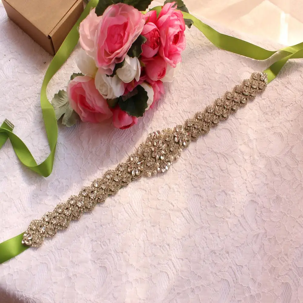 Bridal Свадебные аксессуары Riemen voor Vrouwen Trouwjurk Sjerp Riem van De Braid - Цвет: Светло-зеленый