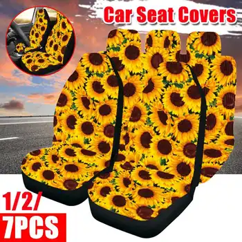 

1/2/7PCS Universal Car Seat Covers Set Five-Seater Polyester Washable Cushion Pad Mat Protector Automobiles Interior Covers