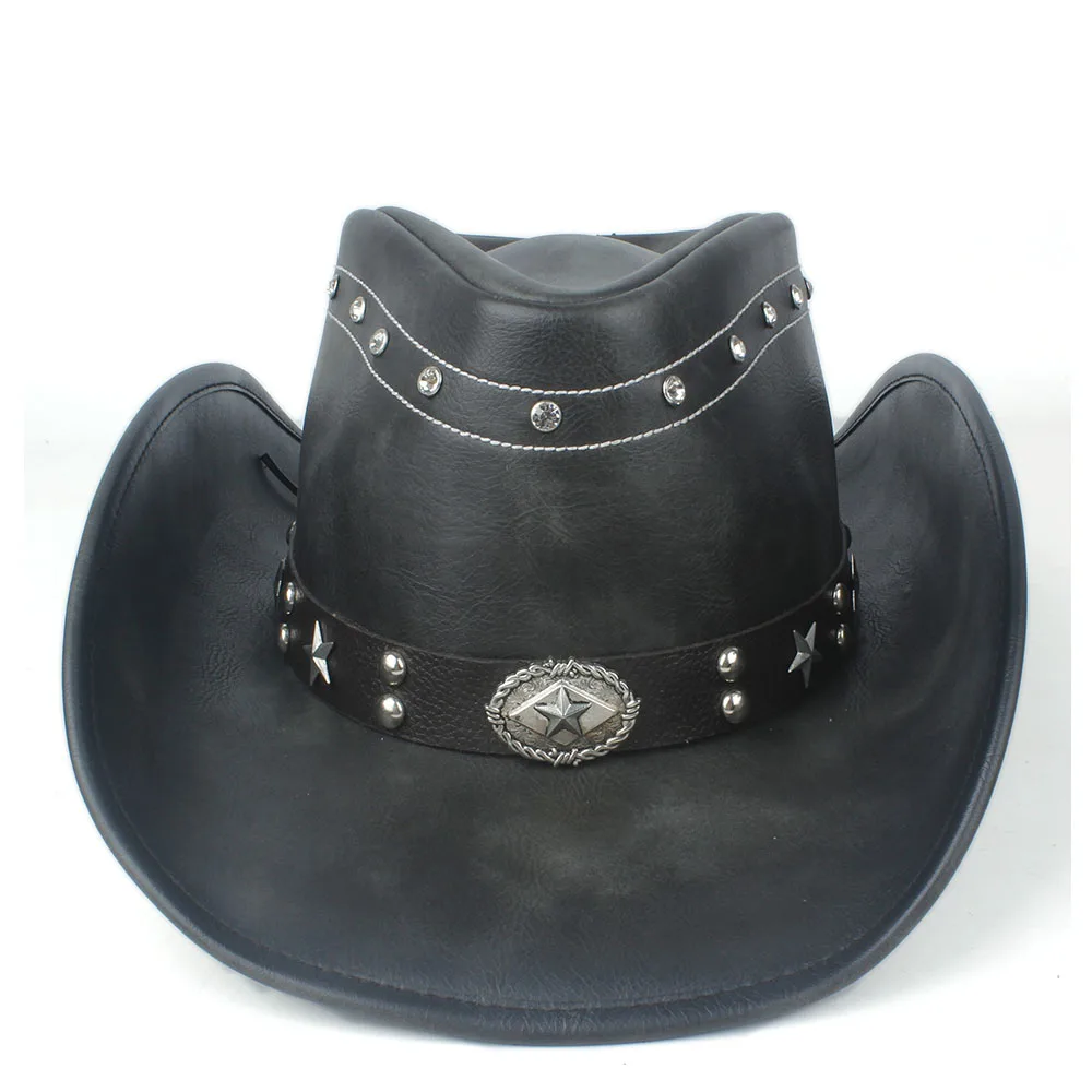 black leather cowboy hat