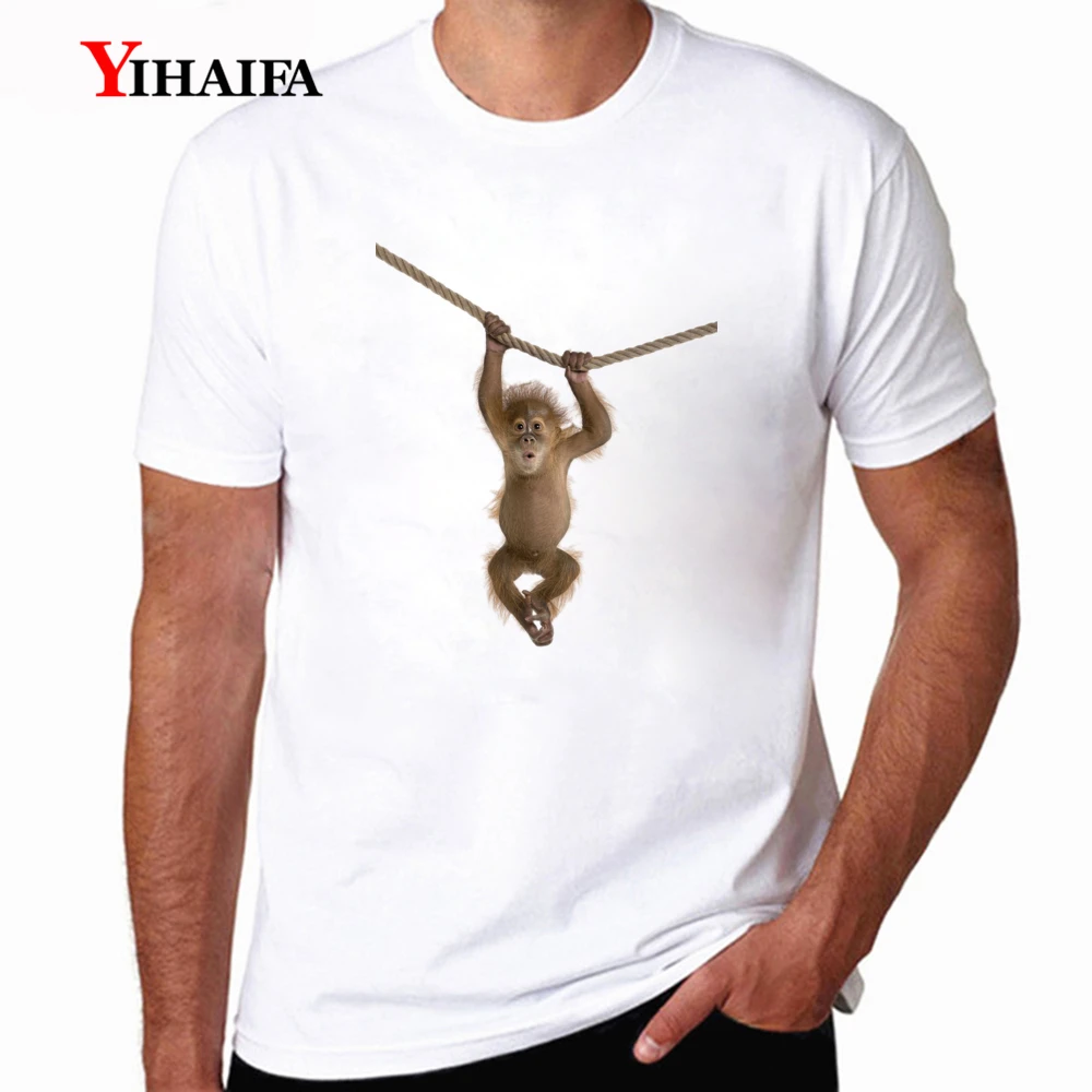 

Casual T-Shirt Mens Graphic Tees Funny Monkey Printed Tee Shirts Casual Short Sleeve Hip Hop Streetwear White Tops