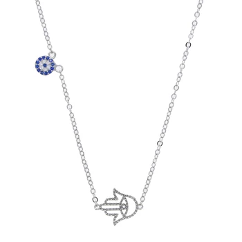 

Hot fashion gold turkey blue eye real 100% sterling silver hand fatima palm necklace wholesale good luck chain women jewelry