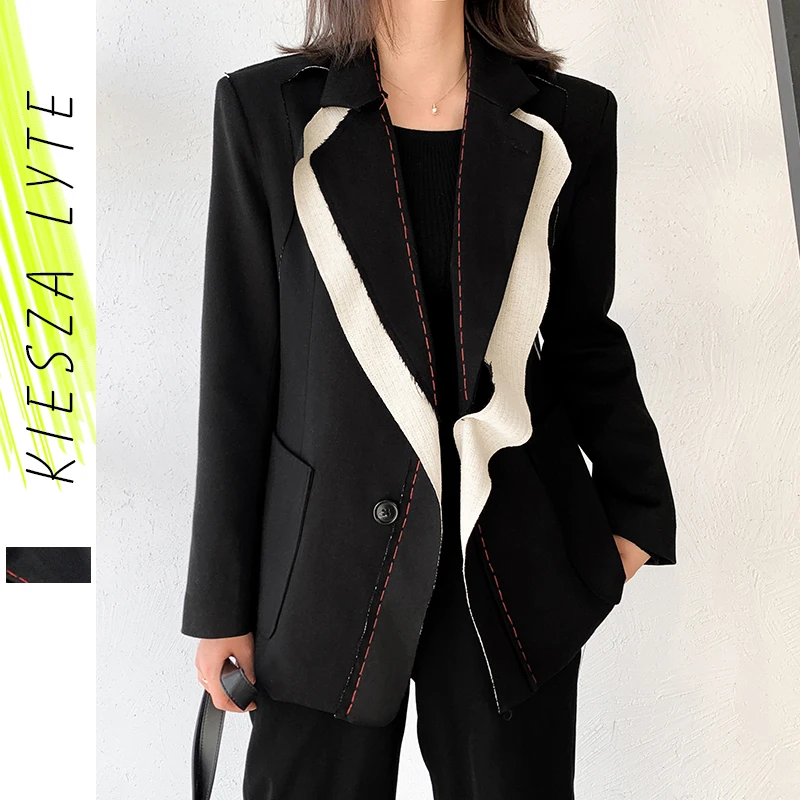 

Women Suit Jacket 2020 Autumn Korean Style Vintage Black Patchwork One Button Blazers Female Stylish Ladies Trend Outfit