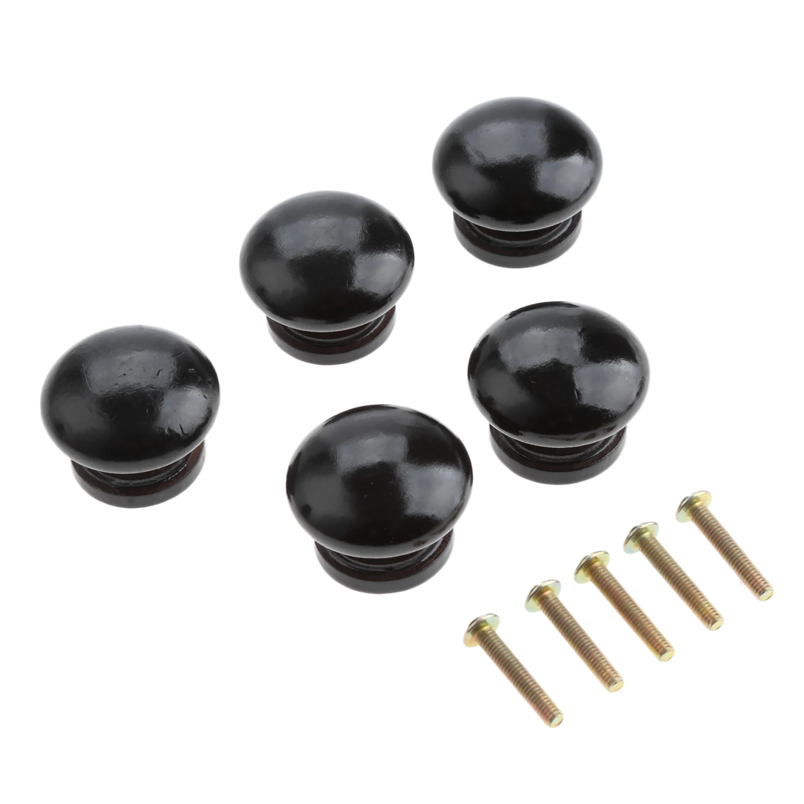 

5Pcs Black Knob Wooden Furniture Handles Furniture Hardware Wood Cabinet Knobs and Handles Kitchen Drawer Wardrobe Door Pulls