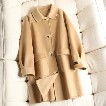 

Loose Casual Single-Breasted Mid-Length Women's Coats 2020 Fashion Solid Color Autumn Wool Coat chaquetas mujer