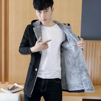 

New Slim Trench Men's Thick Hooded Trench Coat Men's Warm and Cold-resistant Fashion Casual Windbreaker Large Size Jacket