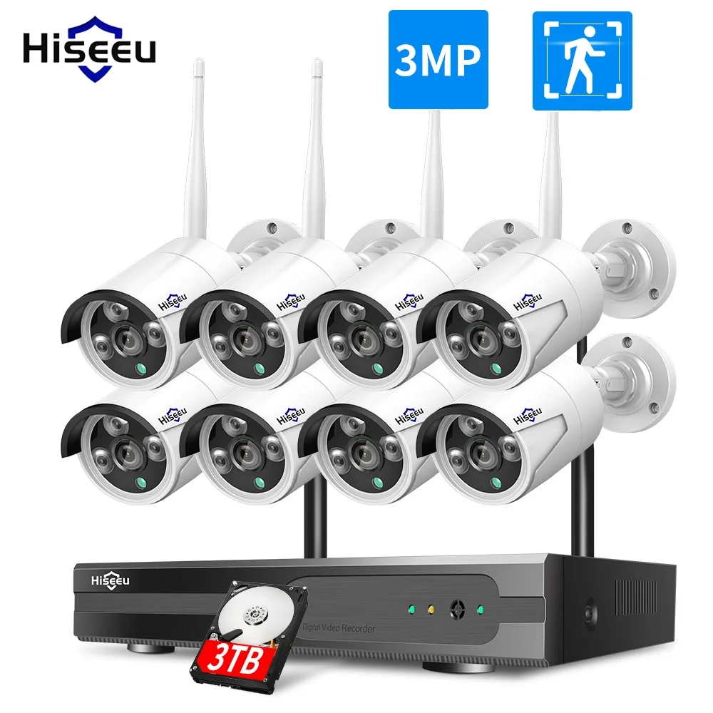3MP CCTV System 8CH Wireless NVR kit 2MP 3TB 1080P Outdoor IR Night Vision IP Wifi Camera Security System Surveillance Hiseeu