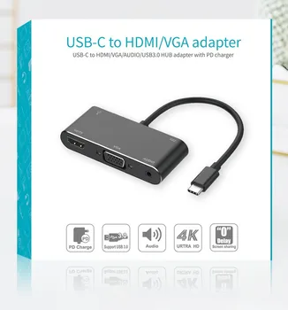 

USB3.1 Type-C TO PD+HDMI(4K)+VGA+Audio+USB3.0 Converter