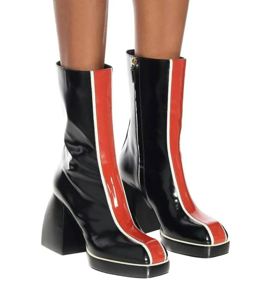 

2020 Autumn Winter Women Mid-Calf Boots Genuine Leather Platform Thick Heels Pumps Newest Night Club Shoes Woman Heels