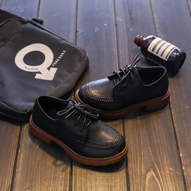 Children leather shoes for boys 2024 new fashion kids retro single shoes students black British style performance shoes 5