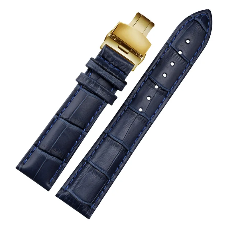 Blue Genuine Leather Watchband Strap