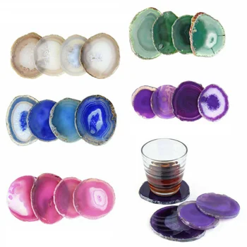 

1 Piece Colorful Dyeing Gemstone Cup Mat Pads Slice Agate Beverage Unwrapped Coasters Natural Shape At Random