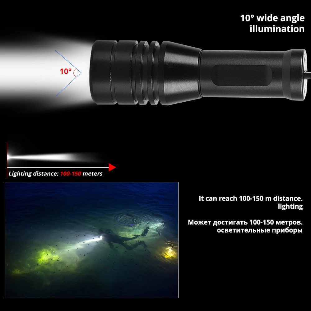 Мощный L2 фонарик для дайвинга светодиодный подводный фонарь водонепроницаемый портативный фонарь для дайвинга фонарь от 14500 AA