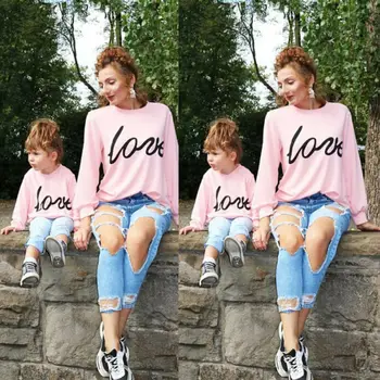 

Family Matching Outfits Mother and Daughter LOVE Long Sleeve Hoodie Cotton Top Mommy and Me Pullover Clothes Autumn Clothes