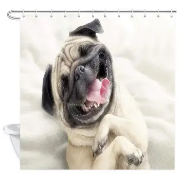

Animal Lover Lovely Happy Pug Dog Shower Curtain in Bath, Polyester Fabric Bathroom Fantastic Decorations Pet Bath Curtains