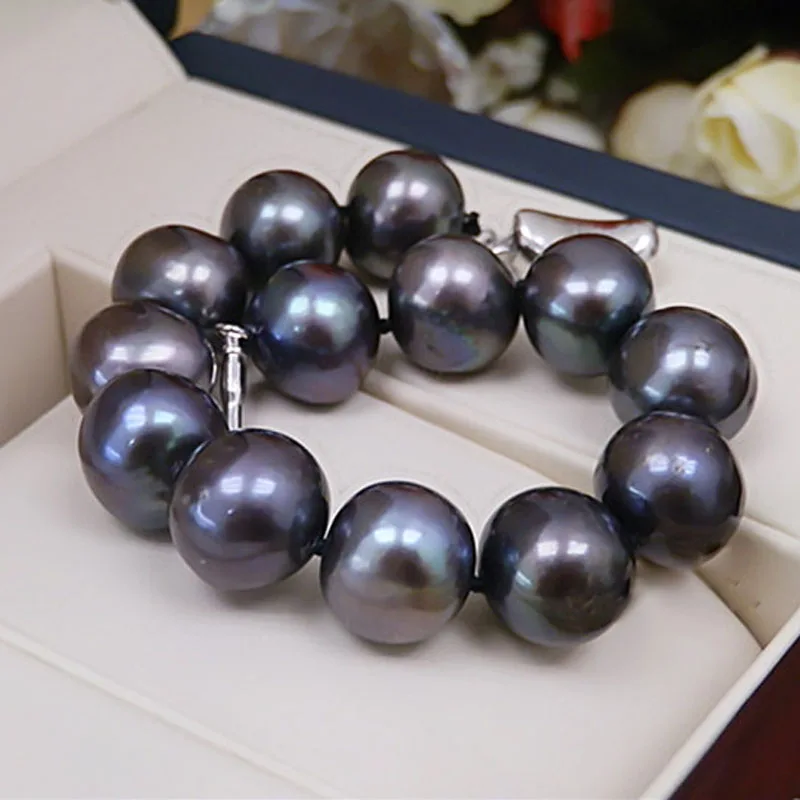 12-13mm Big Pearl Necklace Sets For Women,Natural Freshwater Black Pearl Necklace Bracelet Earrings Jewelry Sets Fashion