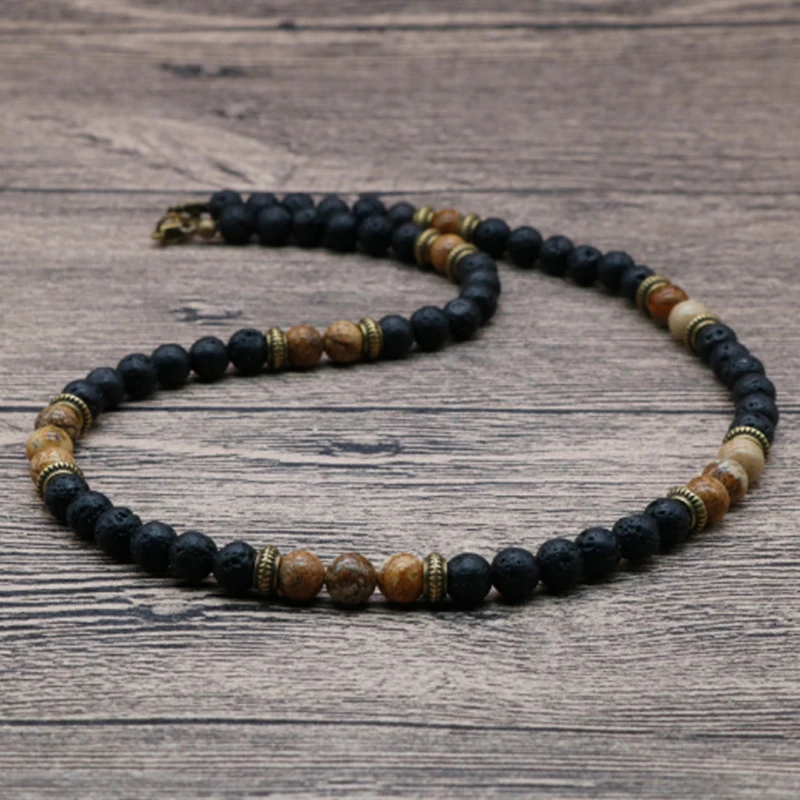 Noter ожерелье чакры Мужчины Мальчики 6 мм натуральное ожерелье из вулканического камня племенное духовное ожерелье подарок бойфренду Мужские аксессуары Joyas
