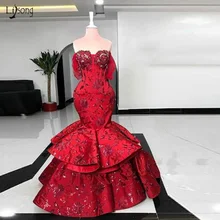 Потрясающие вечерние платья, красное элегантное платье с открытыми плечами для выпускного вечера, длинное вечернее платье с рюшами и блестками