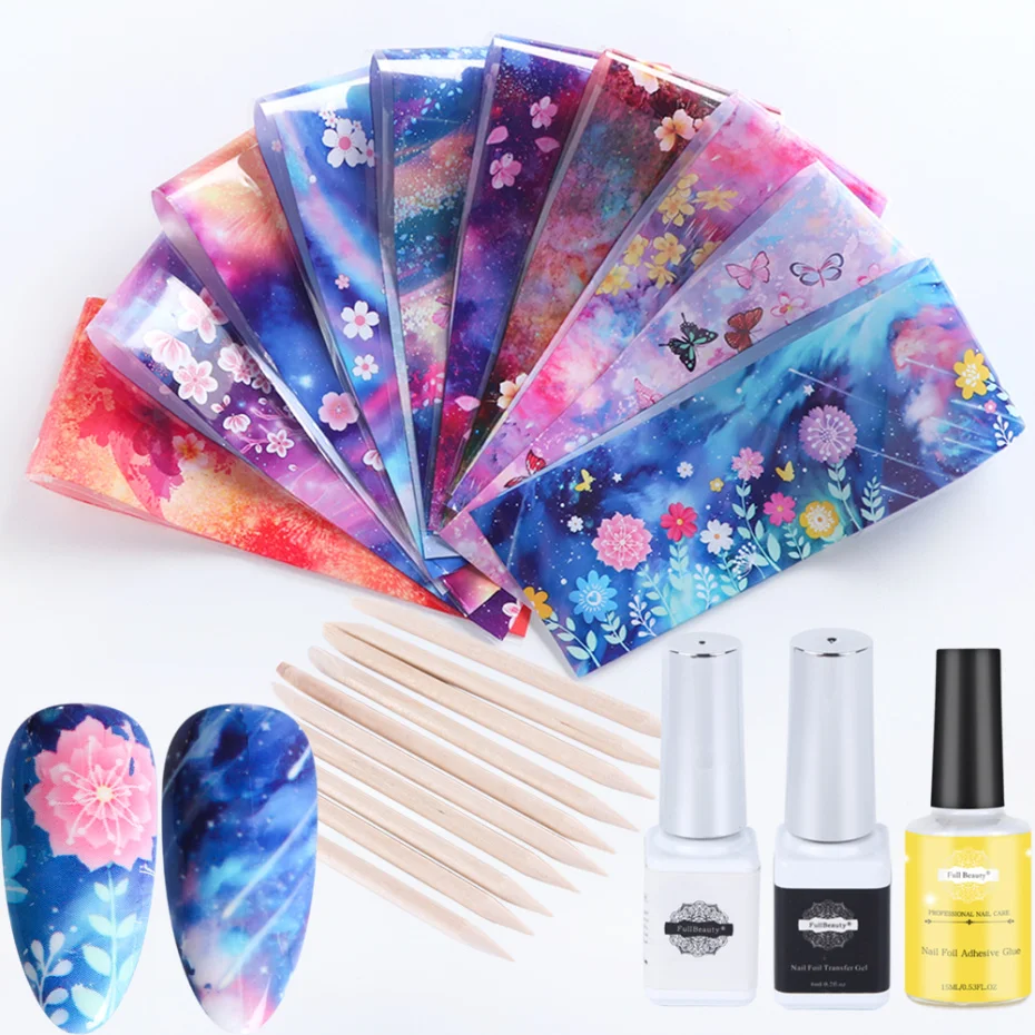 10 шт пленка для ногтей набор звездных цветов Слайдеры переводных наклеек
