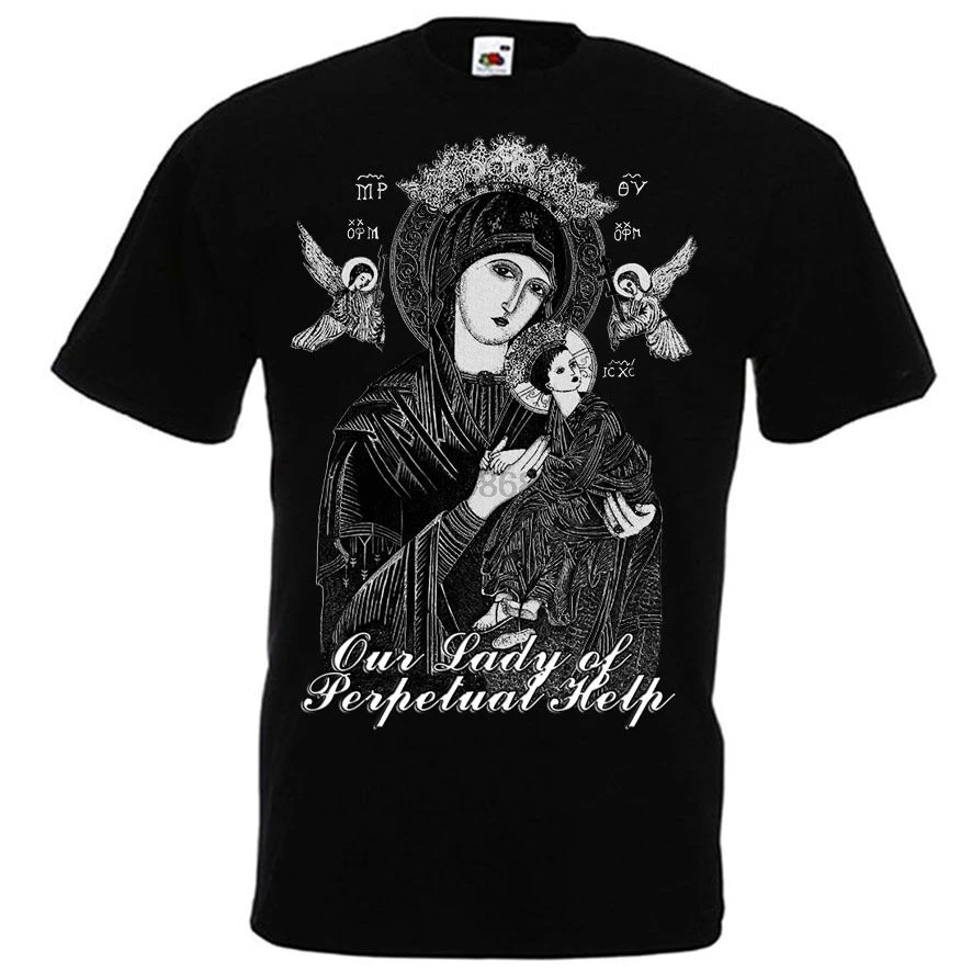 Черная футболка с надписью Our Lady of Perpetual Help Virgin Mary catalic Christian | Мужская одежда