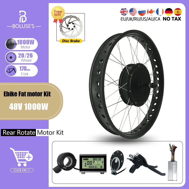 Electric Bike Conversion Kit 48V1000W Rear Rotate Wheel Hub Motor 20 26 Inch Fat 4.0 Tyre For Ebike Bicycle | Спорт и развлечения