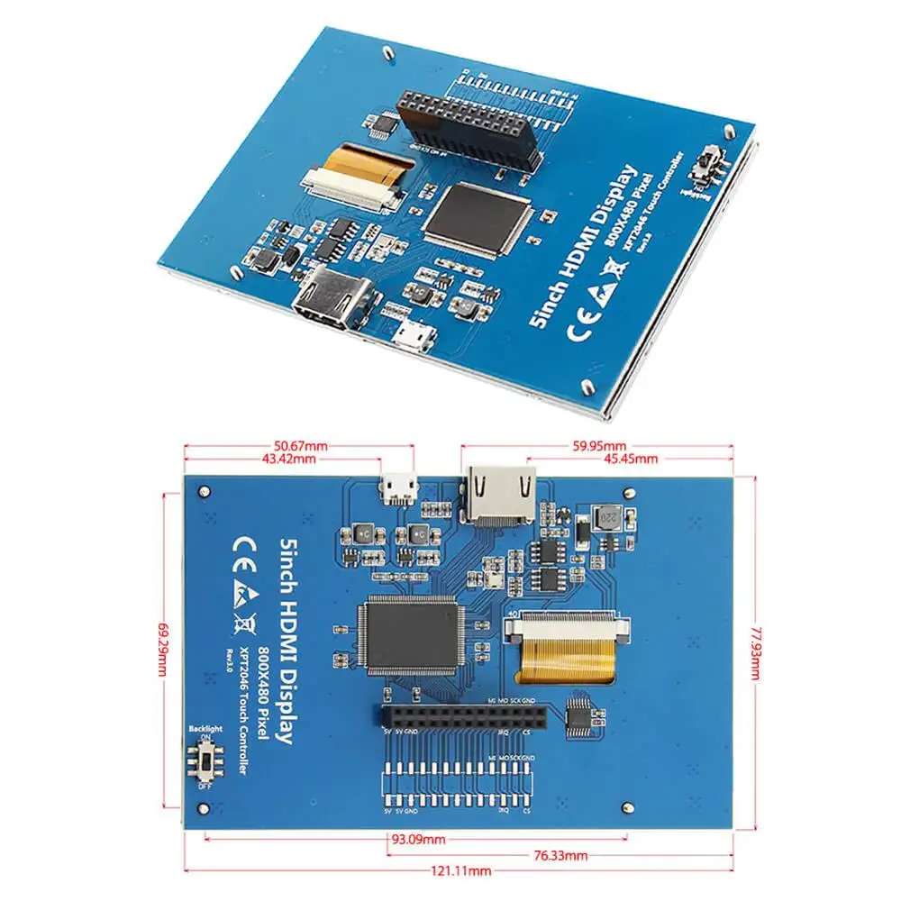 ЖК-дисплей 5 дюймов HD дисплей s 800x480 управление подсветкой 5 ''TFT HDMI монитор резистивный сенсорный экран для Raspberry Pi 4B 3B