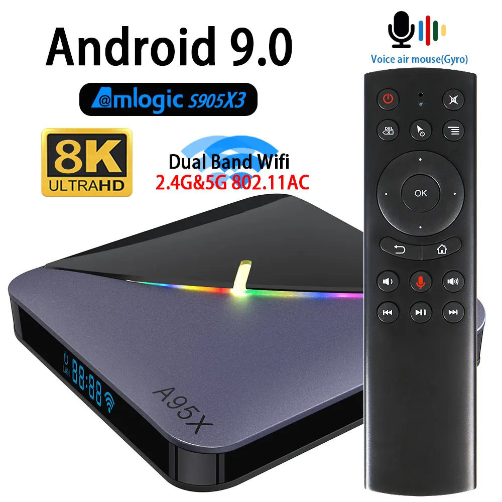 ТВ приставка на Android 9 0 Amlogic S905X3 4K A95X F3 8K Youtube Wi Fi 2 4/5 8 ГГц 4 + 64 ГБ Play Store IP|ТВ-приставки