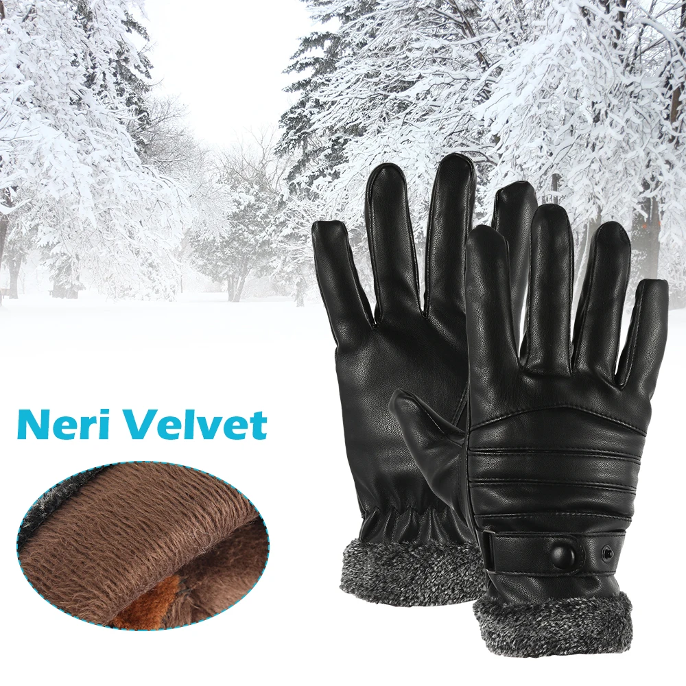 Мужские перчатки из искусственной кожи, Осень-зима, сохраняющие тепло, сенсорный экран, полный палец, черные перчатки, высокое качество, перчатки для катания на лыжах, велосипеде, сноуборде