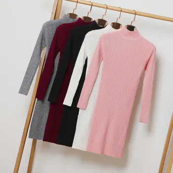 

Thick Autumn Winter Warm Women Sweater Dress Knitted Soft Mini Winter Dresses Fashion Sexy Female Dress