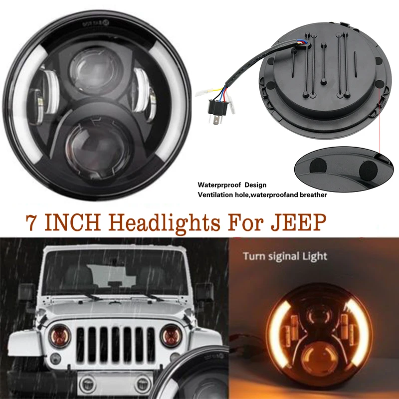 2xRound светодиодный 7 дюймов фары лампа подсветка Angel Eyes для Jeep Wrangler JK LJ TJ 60 Вт для Lada Niva 4x4 suzuki samurai