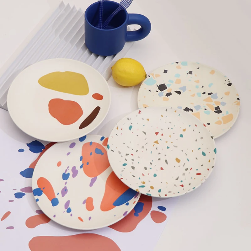 

Bamboo Fiber Plate Hand-Painted Dinner Plate Environmentally Friendly Biodegradable Material Tray Portable Picnic Kid Tableware