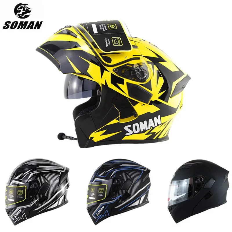 Soman Fullface шлем Bluetooth гарнитура Casco Abs Capacetes Para Moto двойной козырек Capacete мотоциклетные