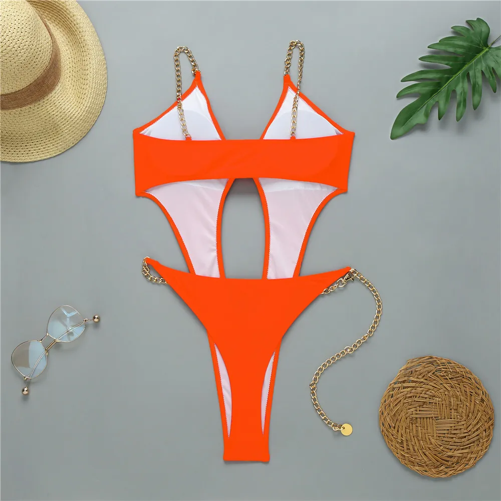 Brazilian One Piece Swimsuit String Monokini 2020 Sexy Neon High Cut