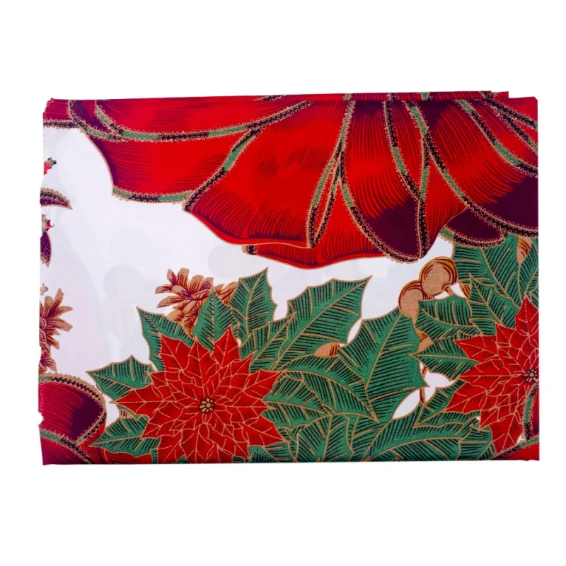 Poinsettia Christmas Flower Pritned Table Cloth Rectangle Decorative Table Cover Festive Holiday Decorations