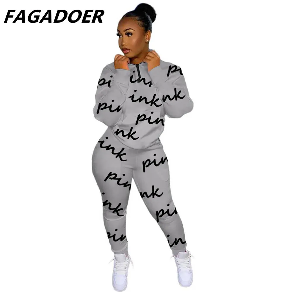 short pants suit Fall Winter Tracksuits Women Two Piece Set Pink Letter Print Graffiti Sport Outfits Casual Zip Sweatshirt+Pants Women Sweat Suit white pant set Suits & Blazers