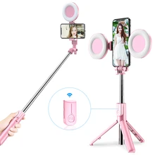 

Wireless Bluetooth-compatible Selfie Stick with Led Ring Light Foldable Tripod Monopod For iPhone For Android Live Tripod