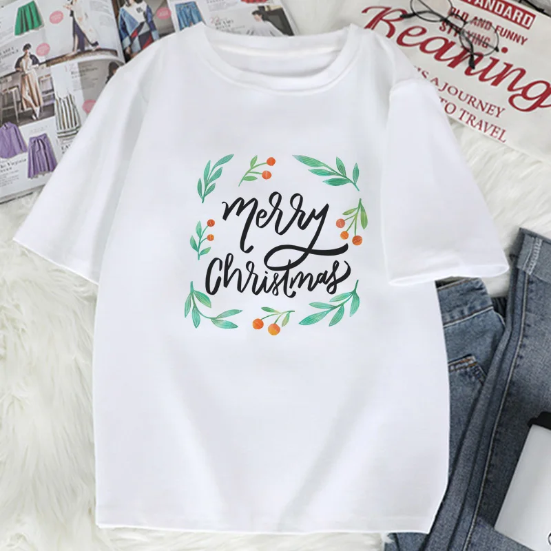 Модный Пижамный костюм с надписью «My Christmas» с милым оленем, женская футболка в стиле Харадзюку, повседневный Белый Топ, женская футболка